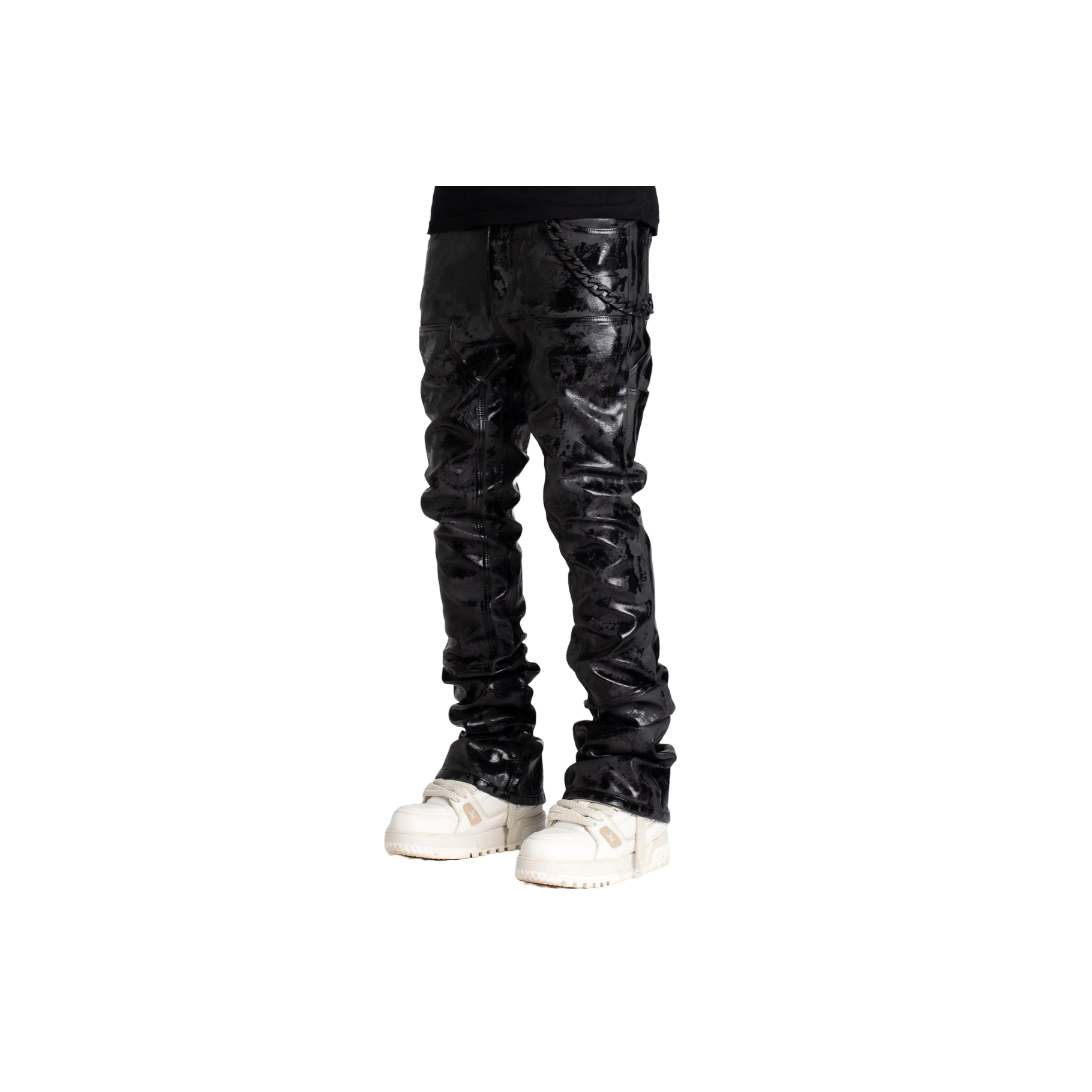 GUAPI Jet Black Leather Carpenter Denim