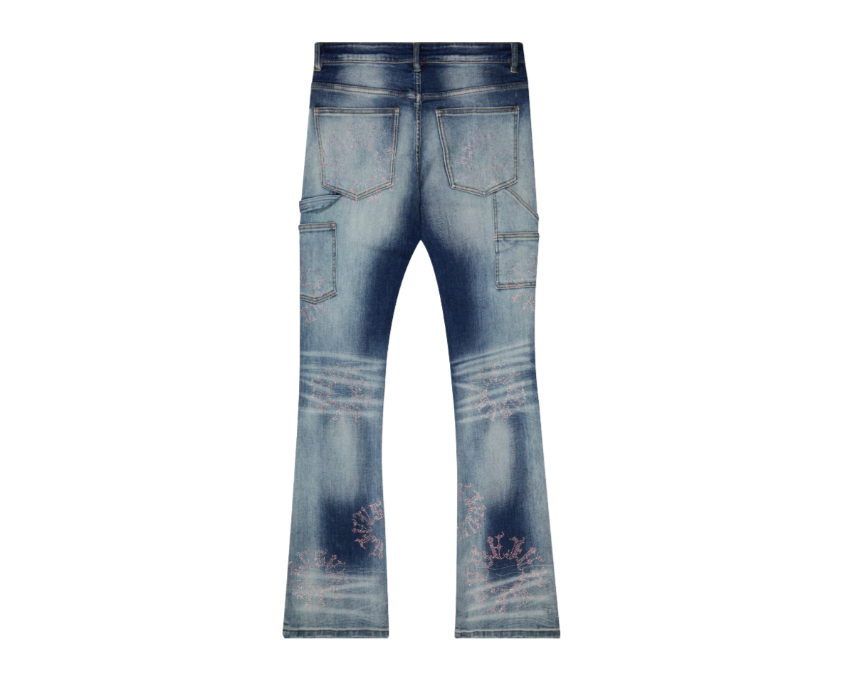 VALABASAS "RINGER” DARK BLUE WASH STACKED FLARE JEAN