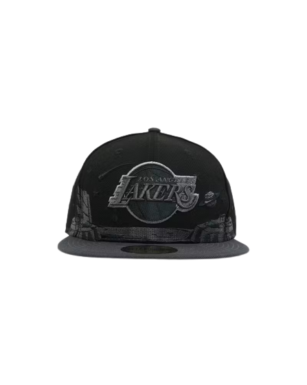 Men's New Era Black Los Angeles Lakers Planetary Tonal 59FIFTY Fitted Hat