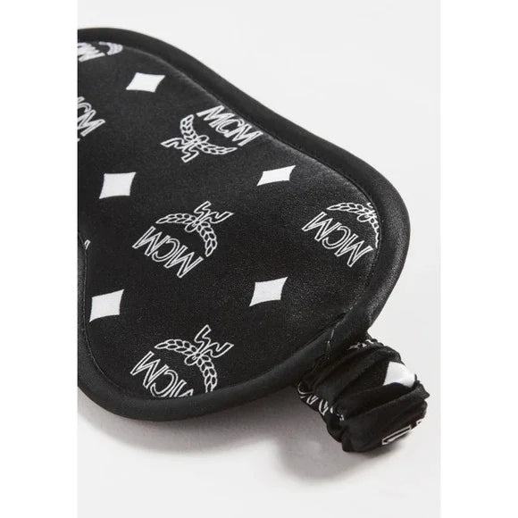 MCM NEW Monogram Logo Print Eye Mask Silk Satin Blend Reversible Black One Size