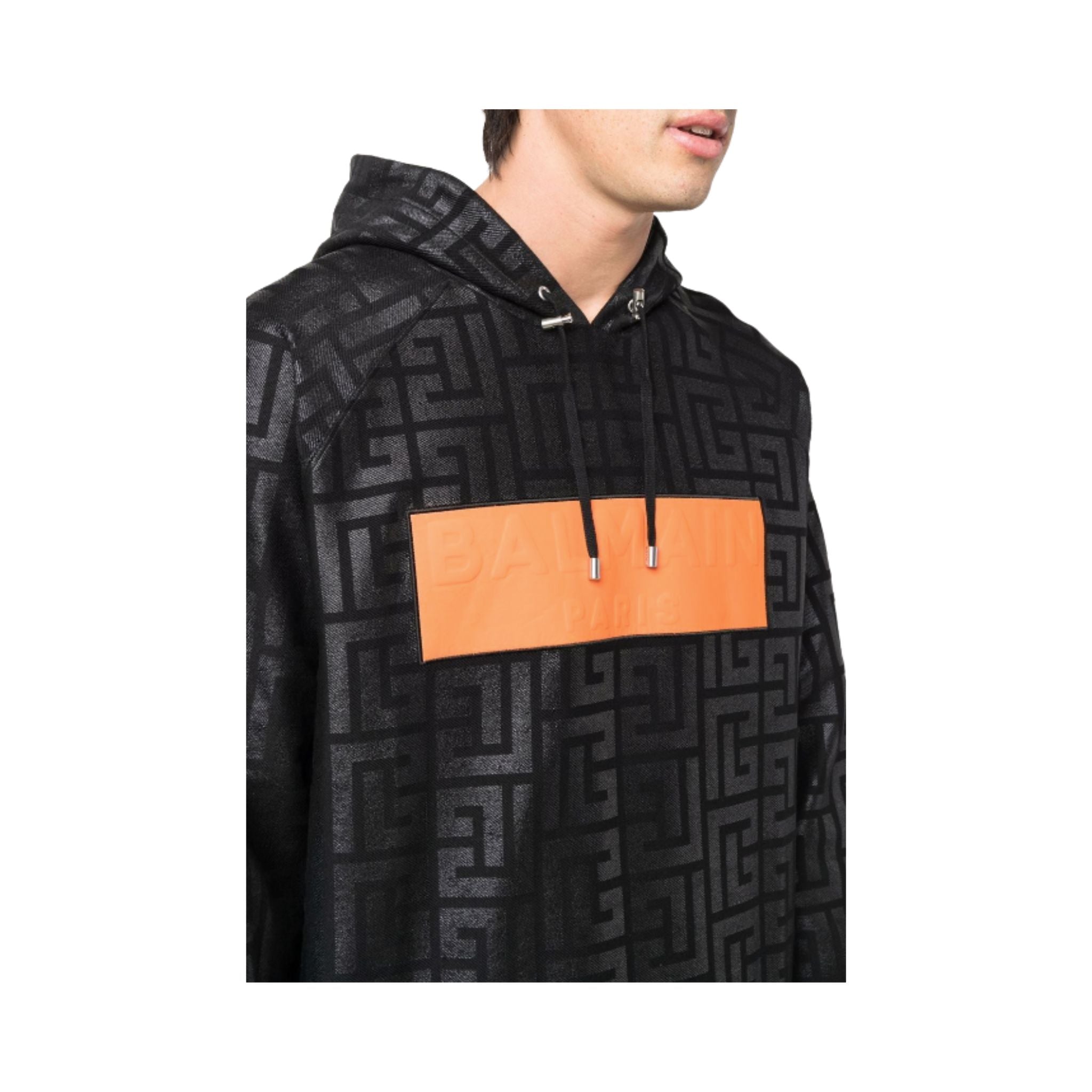 BALMAIN PARIS MONOGRAM LOGO TAPE HOODIE