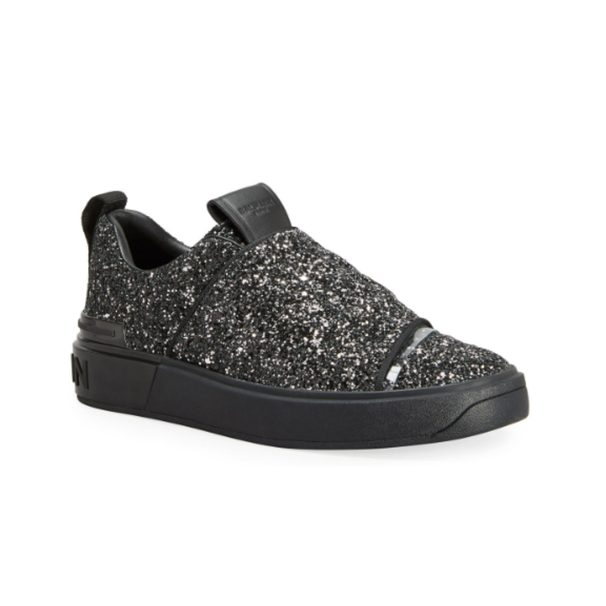 BALMAIN PARIS COURT GLITTER LACELESS LOW-TOP SNEAKERS